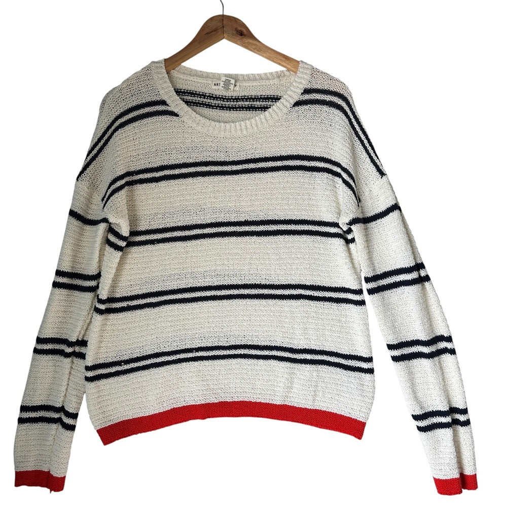 Artisan NY Knit Sweater White Oversized Pullover Large Coastal Grandma